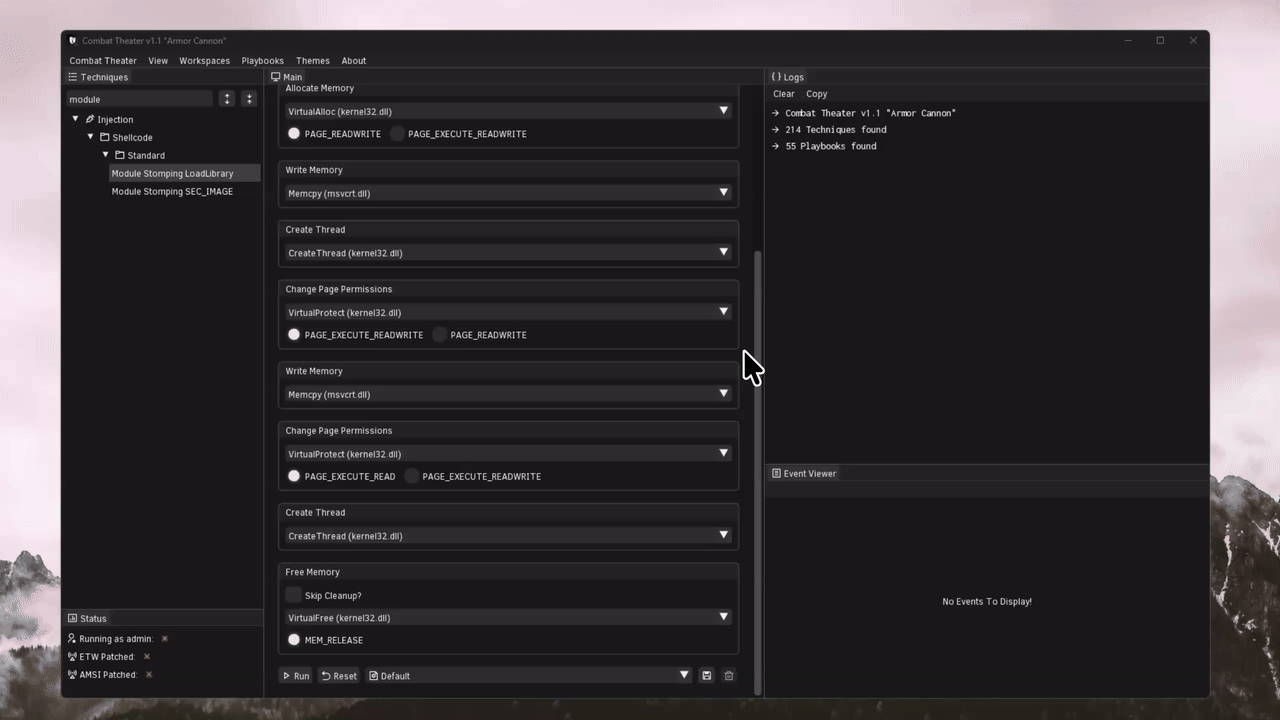 Combat Theater function and syscall customization for module stomping