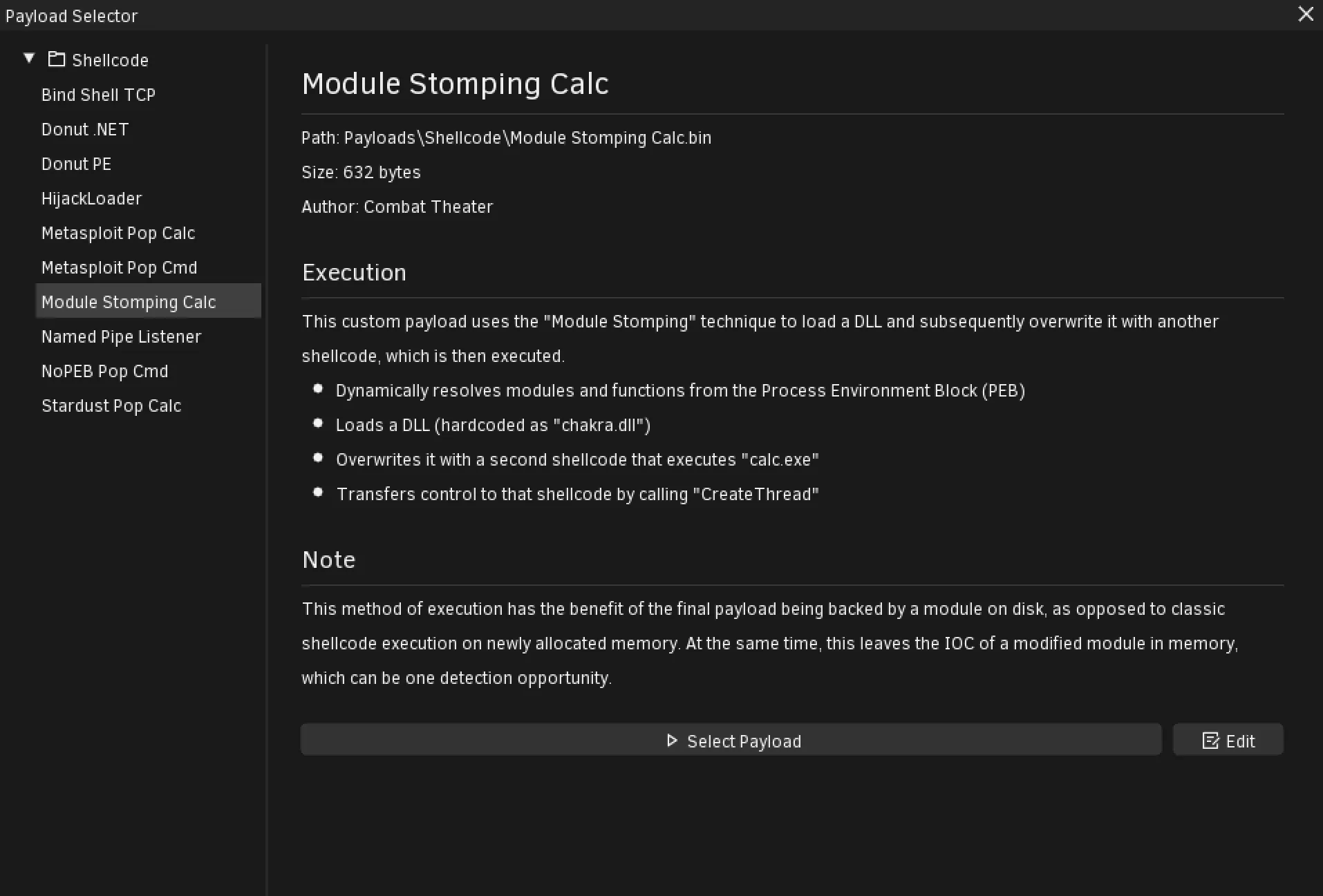 Flexible malware payload configuration options for technique emulation