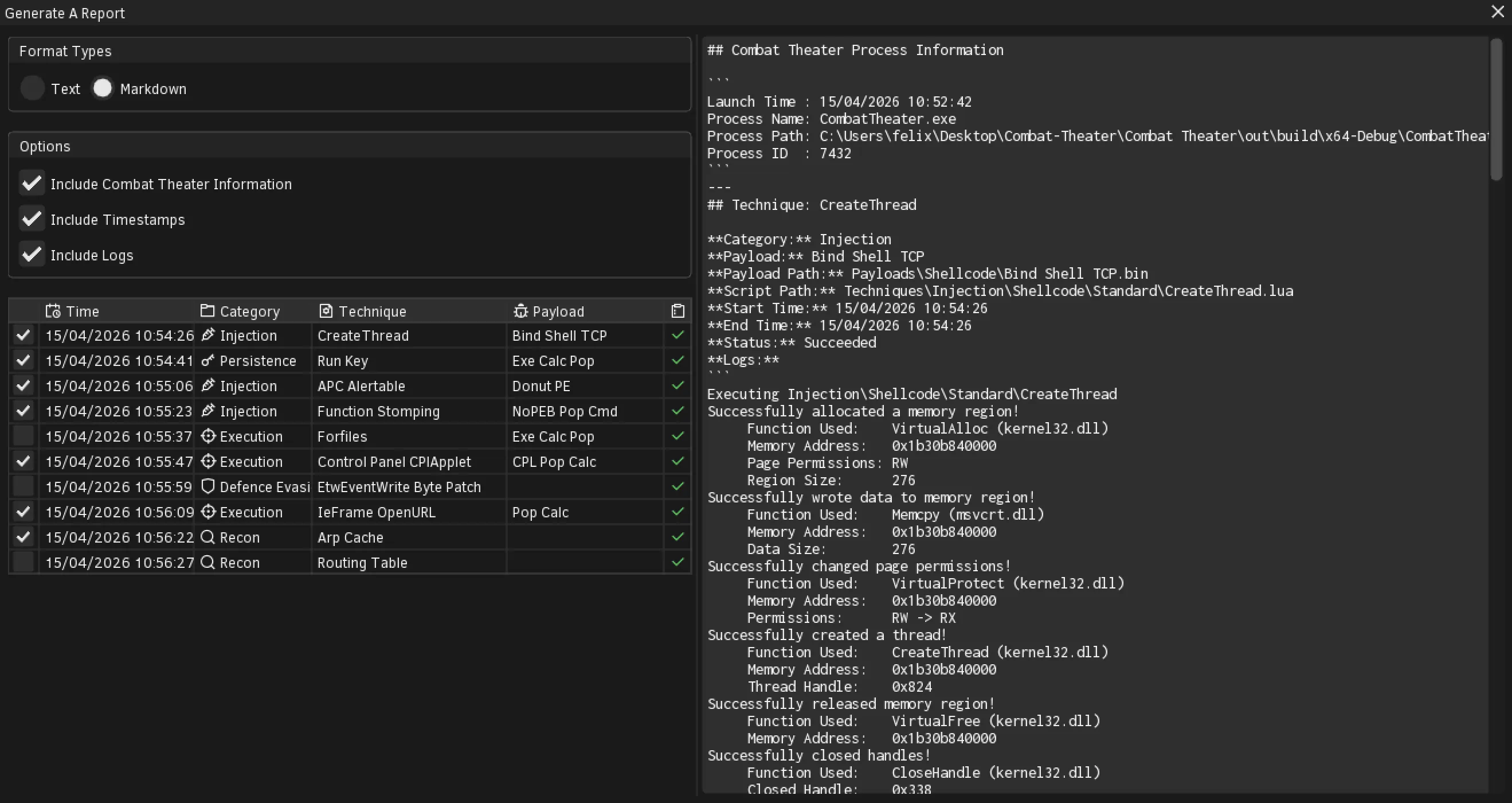 Exportable execution logs for blue team telemetry correlation